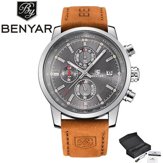 BENYAR Brand Sport Men Watch Top Brand Luxury Male Leather Waterproof Chronograph Quartz Military Wrist Watch Men Clock saat ALODIA STORE