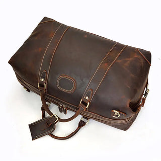 100% Genuine Crazy Horse Leather Men Travel Bags With Rivet Big HandBag For Male Cowhide Duffel Bag Mans Travelling Bag luxury ALODIA STORE