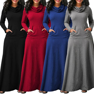 Women Warm Dress With Pocket Casual Solid Vintage Autumn Winter Maxi Dress Robe Bow Neck Long Elegant Dress Vestidos Female Body ALODIA STORE