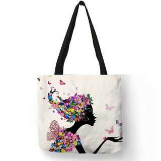 Wishing Girl Print Linen Reusable Shopping Bags ALODIA STORE