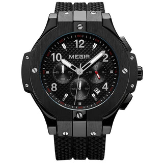 MEGIR Brand Men Watch Quartz Watch Gold Rubber Band 3ATM Water Resistant Chronograph Mens Quartz Wrist Watch ALODIA STORE