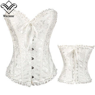 Gothic Corset Corselette Women's Corsets Steampunk Plus Size Overbust Corsage White Bodice Tops Sexy Lace Up Bustier S-6XL ALODIA STORE