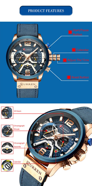 CURREN Casual Sport Watches for Men Top Brand Luxury Military Leather Wrist Watch Man Clock Fashion Chronograph Wristwatch ALODIA STORE