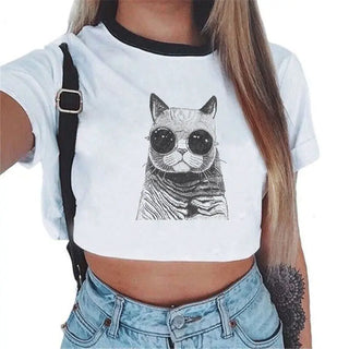 Summer fashion Harajuku Sexy tank Crop Top White T Shirt Clothes Women Cute mouse printed Croptop Short sleeve ALODIA STORE