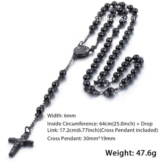 Davieslee Womens Men's Necklace Stainless Steel Chain Bead Rosary Long Necklace Jesus Christ Cross Prayer Jewelry DLKN434 ALODIA STORE