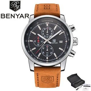 BENYAR Brand Sport Men Watch Top Brand Luxury Male Leather Waterproof Chronograph Quartz Military Wrist Watch Men Clock saat ALODIA STORE