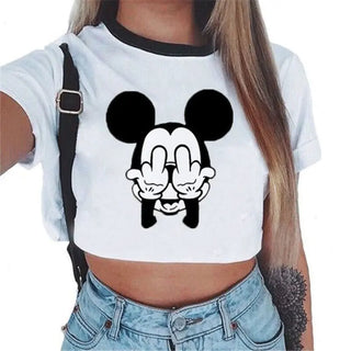Summer fashion Harajuku Sexy tank Crop Top White T Shirt Clothes Women Cute mouse printed Croptop Short sleeve ALODIA STORE