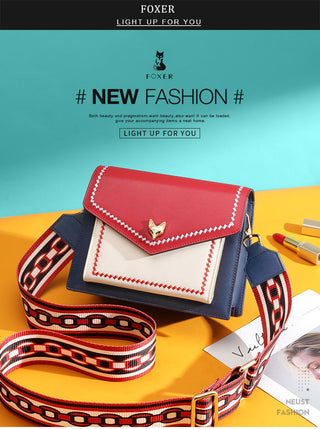 FOXER Brand Women Messenger Crossbody Bag Lady Colorful Panelled Flap Designer Shoulder Bag Small Split Leather Purse for Female ALODIA STORE
