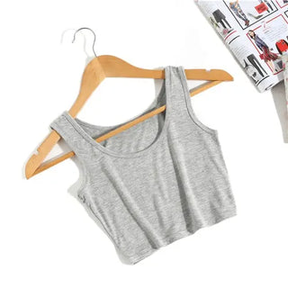 Summer Slim Render Short Top Women Sleeveless U Croptops Tank Tops Solid Black/White Crop Tops Vest Tube Top 8 Color ALODIA STORE
