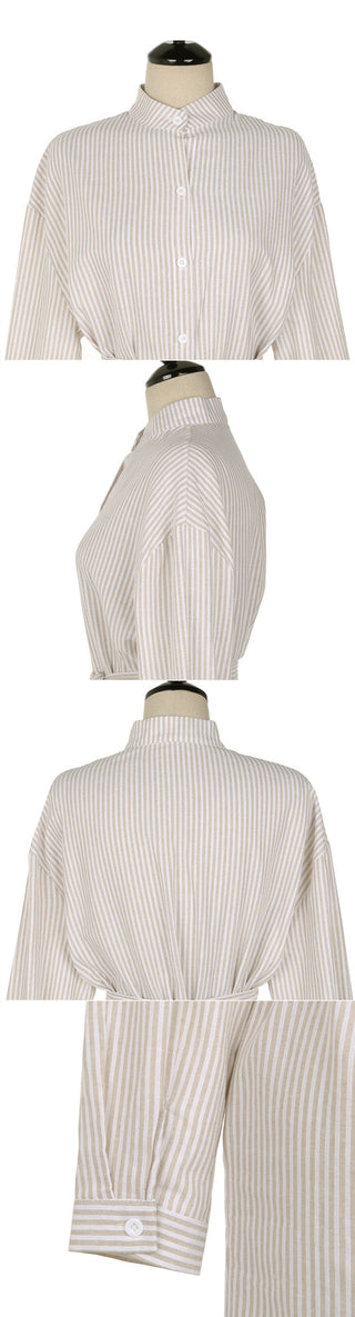 Colorfaith DR1800 2023 Striped Cotton and Linen Shirt Dress Lace Up Women Spring Summer Elegant Korean Fashion Lady Long Dresses ALODIA STORE