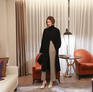 2023 Korean Style Turtleneck Long fall winter Sweater Dress Side split Female Pullover mujer sueteres ALODIA STORE