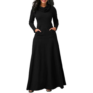 Women Warm Dress With Pocket Casual Solid Vintage Autumn Winter Maxi Dress Robe Bow Neck Long Elegant Dress Vestidos Female Body ALODIA STORE