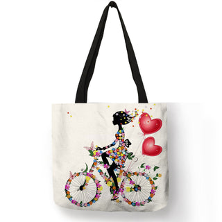 Wishing Girl Print Linen Reusable Shopping Bags ALODIA STORE