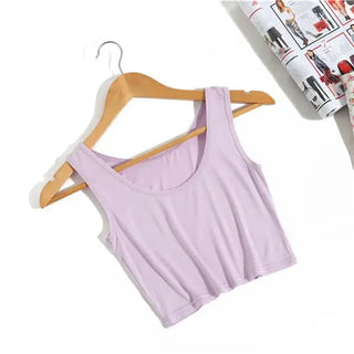 Summer Slim Render Short Top Women Sleeveless U Croptops Tank Tops Solid Black/White Crop Tops Vest Tube Top 8 Color ALODIA STORE
