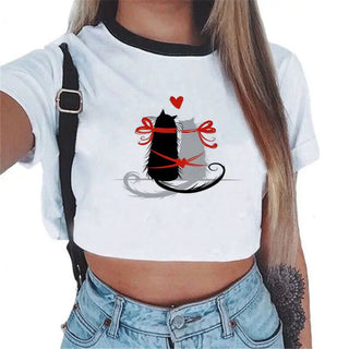 Summer fashion Harajuku Sexy tank Crop Top White T Shirt Clothes Women Cute mouse printed Croptop Short sleeve ALODIA STORE