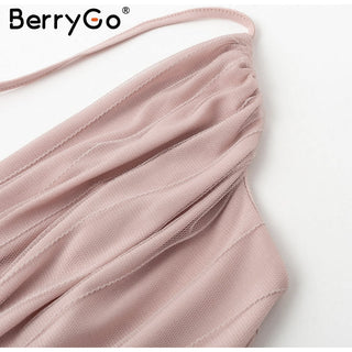 BerryGo Strap striped mesh lace split women dress Sexy deep v neck backless maxi dress Autumn winter long party dress vestidos ALODIA STORE