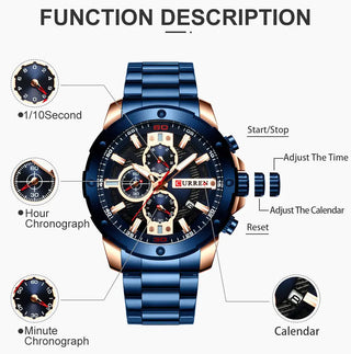 CURREN Men Watch Top Brand Stainless Steel Mens Watches Chronograph Quartz Watch Men Sports Clock Relogio Masculino Reloj Hombr ALODIA STORE