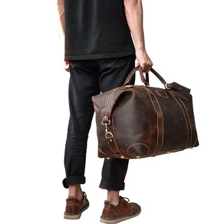 100% Genuine Crazy Horse Leather Men Travel Bags With Rivet Big HandBag For Male Cowhide Duffel Bag Mans Travelling Bag luxury ALODIA STORE