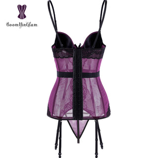 Body de talla grande de encaje para mujer, corsé sin espalda con tirantes y lazo, 944 ALODIA STORE
