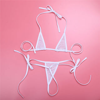 Women Lingerie Set Women's Sheer Extreme Bikini Halterneck Top and Tie Sides Micro Thong Sexy Holiday Summer Beach Bra Sets ALODIA STORE