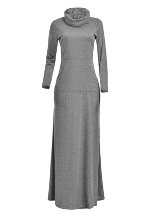 Women Warm Dress With Pocket Casual Solid Vintage Autumn Winter Maxi Dress Robe Bow Neck Long Elegant Dress Vestidos Female Body ALODIA STORE