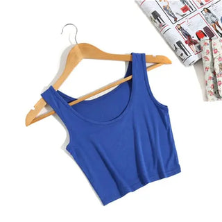 Summer Slim Render Short Top Women Sleeveless U Croptops Tank Tops Solid Black/White Crop Tops Vest Tube Top 8 Color ALODIA STORE