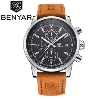 BENYAR Brand Sport Men Watch Top Brand Luxury Male Leather Waterproof Chronograph Quartz Military Wrist Watch Men Clock saat ALODIA STORE