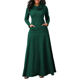 Women Warm Dress With Pocket Casual Solid Vintage Autumn Winter Maxi Dress Robe Bow Neck Long Elegant Dress Vestidos Female Body ALODIA STORE