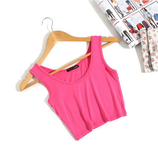 Summer Slim Render Short Top Women Sleeveless U Croptops Tank Tops Solid Black/White Crop Tops Vest Tube Top 8 Color ALODIA STORE