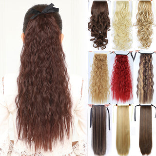 Allaosify Long Straight Clip In Hair Fake Hair Ponytail Hairpiece With Hairpins Synthetic Hair Pony Tail Brown Hair Extensions ALODIA STORE