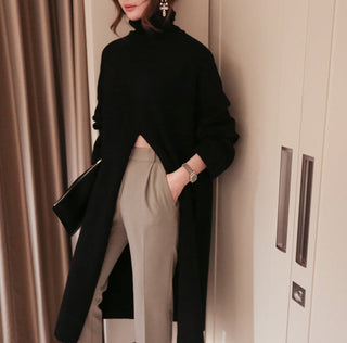 2023 Korean Style Turtleneck Long fall winter Sweater Dress Side split Female Pullover mujer sueteres ALODIA STORE