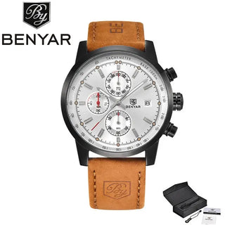 BENYAR Brand Sport Men Watch Top Brand Luxury Male Leather Waterproof Chronograph Quartz Military Wrist Watch Men Clock saat ALODIA STORE