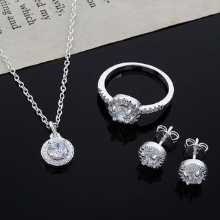 925 Sterling silver Cute Solid Christmas gift noble fashion elegant women shiny crystal CZ necklace earring ring jewelry Set ALODIA STORE