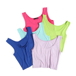 Summer Slim Render Short Top Women Sleeveless U Croptops Tank Tops Solid Black/White Crop Tops Vest Tube Top 8 Color ALODIA STORE