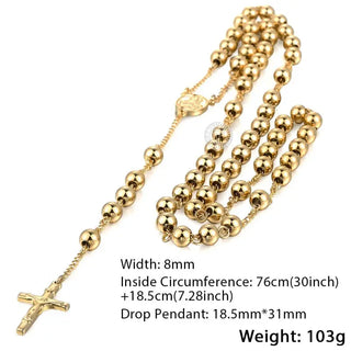 Davieslee Womens Men's Necklace Stainless Steel Chain Bead Rosary Long Necklace Jesus Christ Cross Prayer Jewelry DLKN434 ALODIA STORE