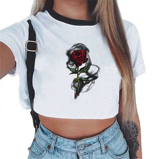Summer fashion Harajuku Sexy tank Crop Top White T Shirt Clothes Women Cute mouse printed Croptop Short sleeve ALODIA STORE