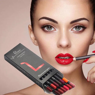 6 12Pcs/Set Waterproof Pencil Lipstick Set Pen Matte Lip Liner Long Lasting Makeup Pens Easy to Wear Non-stick Cup карандаш для ALODIA STORE