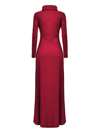 Women Warm Dress With Pocket Casual Solid Vintage Autumn Winter Maxi Dress Robe Bow Neck Long Elegant Dress Vestidos Female Body ALODIA STORE