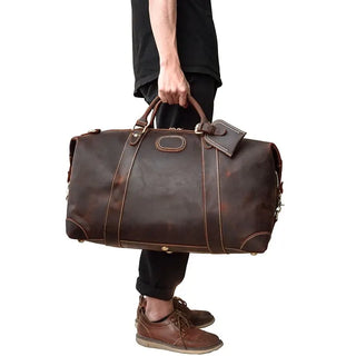 100% Genuine Crazy Horse Leather Men Travel Bags With Rivet Big HandBag For Male Cowhide Duffel Bag Mans Travelling Bag luxury ALODIA STORE