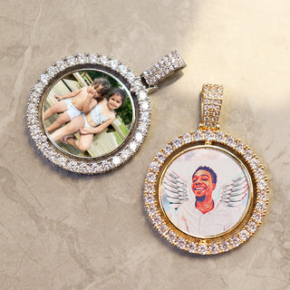 D&amp;Z Custom Made Photo Rotating double-sided Medallions Pendant Micro Paved CZ Round Pendant Collier For Men Women Accessories ALODIA STORE