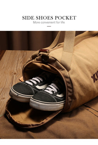 Male Large Capacity Canvas Travel Bags Men Fitness Sports Training Handbag With Shoes Pocket Black Khaki Shoulder Bag XA32M ALODIA STORE