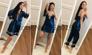 4PCS Satin Sleepwear Lady Pajamas Suit Nighty&amp;Robe Set Sexy Intimate Lingerie Casual Bridal Wedding Gift Homewear Nightgown ALODIA STORE
