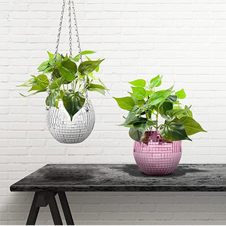 Disco Ball Hanging Flower Pot For Indoor Plants Bohemian Style Flower Planter Pots Rope Mirror Hanging Basket Garden Decor Vase ALODIA STORE
