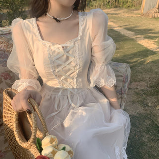 2023 Spring Lace Sweet Elegant Dress Women Dress Korean ALODIA STORE