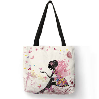 Wishing Girl Print Linen Reusable Shopping Bags ALODIA STORE