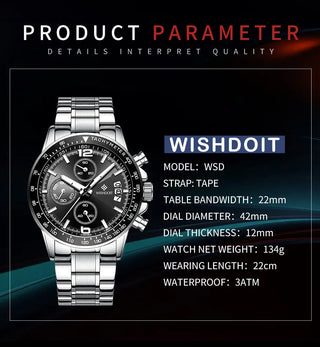 WISHDOIT New Fashion Men's Watch Top Luxury Brand Watch 30m Waterproof Luminous Stainless Steel Men's Watch Reloj hombre ALODIA STORE