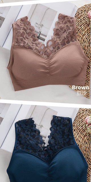 (35-100kg) Sexy Lace Free Wire Underwear Women Push Up Bra with Pad Kpop Fashion Cozy Chest Wrap Undies Lingerie Female Crop Top ALODIA STORE