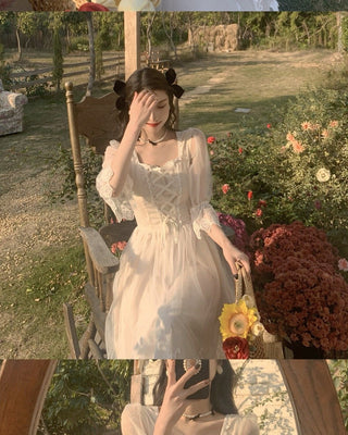 2023 Spring Lace Sweet Elegant Dress Women Dress Korean ALODIA STORE