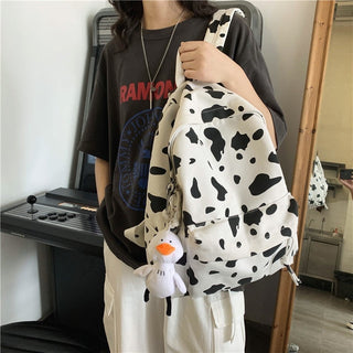 Cute Milk Cow Printing Women's Backpack Canvas Travel Mochila Women School Bag for Teenager Girls Fashion Rucksack Wholesale ALODIA STORE