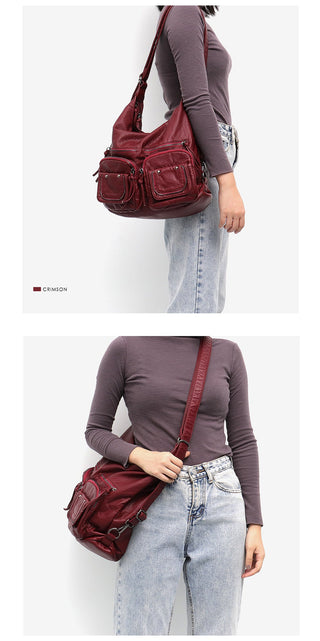 CEZIRA Large Soft Casual Women Bags Functional Girl School Backpack PU Leather Bag Ladies Multi Pockets Messenger&amp;Shoulder Bag ALODIA STORE